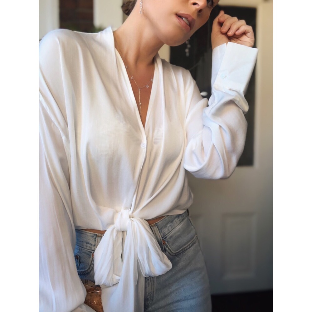 KLY Tie Front Blouse Top - Taupe - Picture 8 of 8